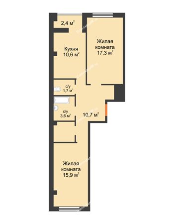 2 комнатная квартира 64 м² в ЖК На Ватутина, дом ГП 1.1,1.2,1.3