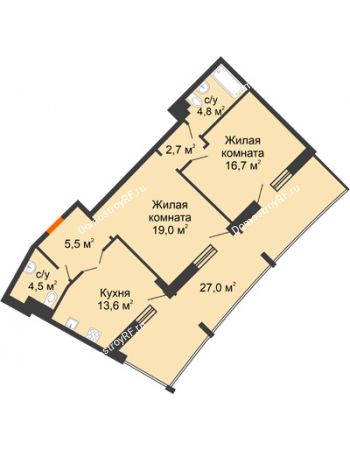 2 комнатная квартира 67,4 м² в Архитектурный Ансамбль Вознесенский, дом Собенникова