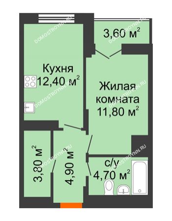 1 комнатная квартира 39,4 м² в ЖК КМ Анкудиновский Парк, дом № 16