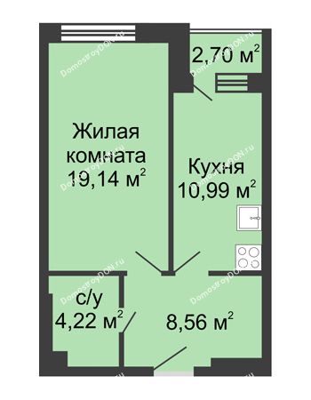 1 комнатная квартира 45,88 м² - ЖК Вдохновение