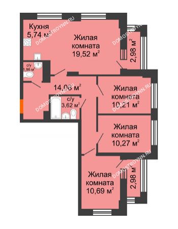4 комнатная квартира 79,07 м² - ЖК Каскад на Куйбышева