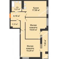 2 комнатная квартира 76,3 м², ЖК Кристалл 2 - планировка