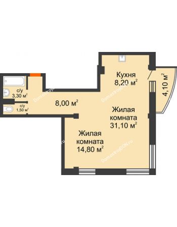2 комнатная квартира 68,1 м² - ЖК Южная Башня