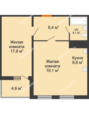 2 комнатная квартира 60,3 м² в ЖК Перемена, дом Литер 2