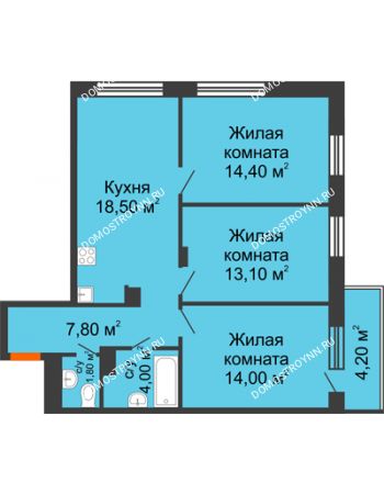 3 комнатная квартира 74,86 м² в ЖК Заречье, дом № 6
