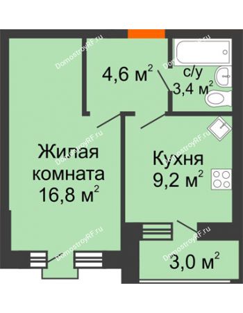 1 комнатная квартира 35,6 м² в ЖК Трамвай желаний, дом 6 этап 