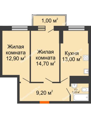 2 комнатная квартира 54 м² - ЖК Клубный дом на Мечникова