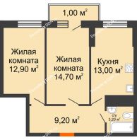 2 комнатная квартира 54 м², ЖК Клубный дом на Мечникова - планировка