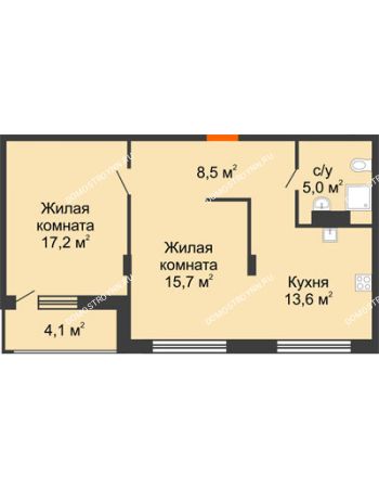 2 комнатная квартира 59,3 м² - ЖК Дом мечты