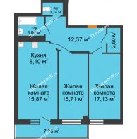 3 комнатная квартира 79,57 м² в ЖК Сокол на Оганова, дом Литер 2 - планировка