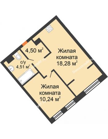 2 комнатная квартира 37,53 м² в ЖК Европейский берег, дом ГП-9 "Дом Монако"