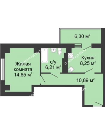1 комнатная квартира 43,15 м² в ЖК Мега, дом № 116, секция 2