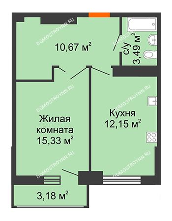 1 комнатная квартира 43,23 м² - ЖК Орбита