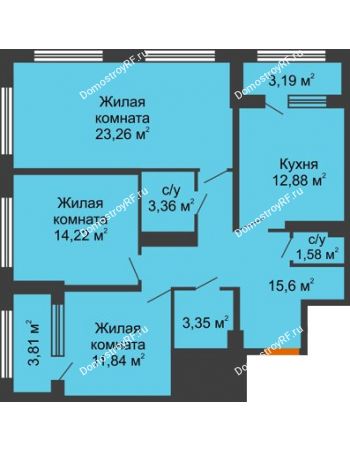 3 комнатная квартира 89,59 м² - ЖК Гран-При