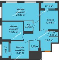 3 комнатная квартира 89,59 м², ЖК Гран-При - планировка