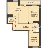 2 комнатная квартира 82,25 м² в ЖК Корица, дом № 1 - планировка
