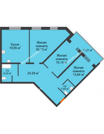 3 комнатная квартира 107,83 м² - ЖК Зеленый квартал 2