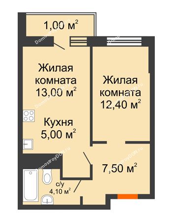 2 комнатная квартира 43 м² - ЖК Клубный дом на Мечникова