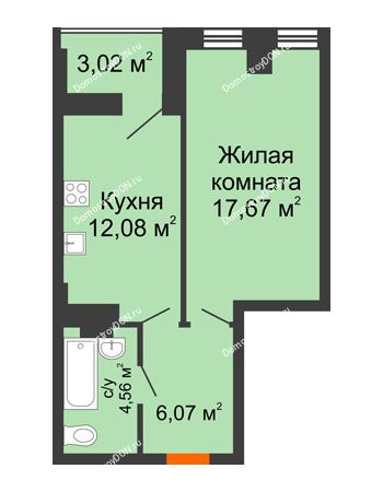 1 комнатная квартира 43,35 м² - ЖК Штахановского