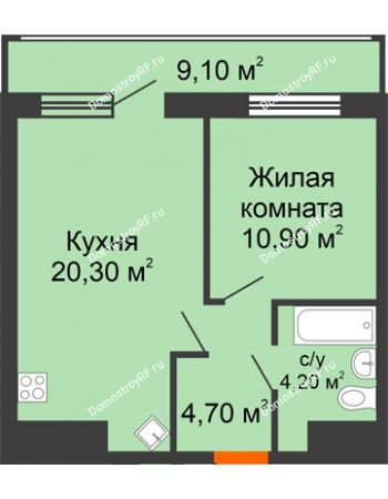 1 комнатная квартира 49,2 м² - ЖК Дом № II-3 в мкр. Елецкий