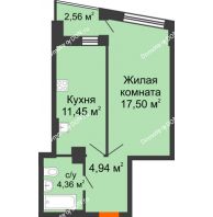 1 комнатная квартира 39,53 м² в ЖК Рубин, дом Литер 3 - планировка