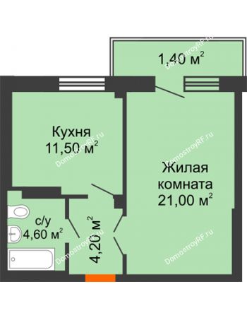 1 комнатная квартира 42,8 м² - ЖК GEO (ГЕО)