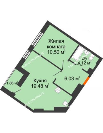 1 комнатная квартира 41,99 м² - ЖК Пушкин