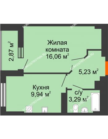 1 комнатная квартира 35,96 м² - ЖК Орбита
