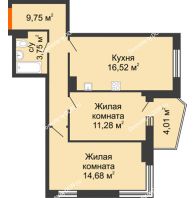 2 комнатная квартира 58,29 м² в ЖК Сердце Ростова 2, дом Литер 1 - планировка