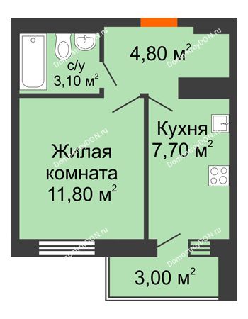 1 комнатная квартира 28,3 м² в ЖК Новая Пальмира, дом № 65