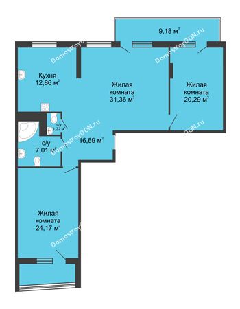 3 комнатная квартира 129,33 м² - ЖК Адмирал